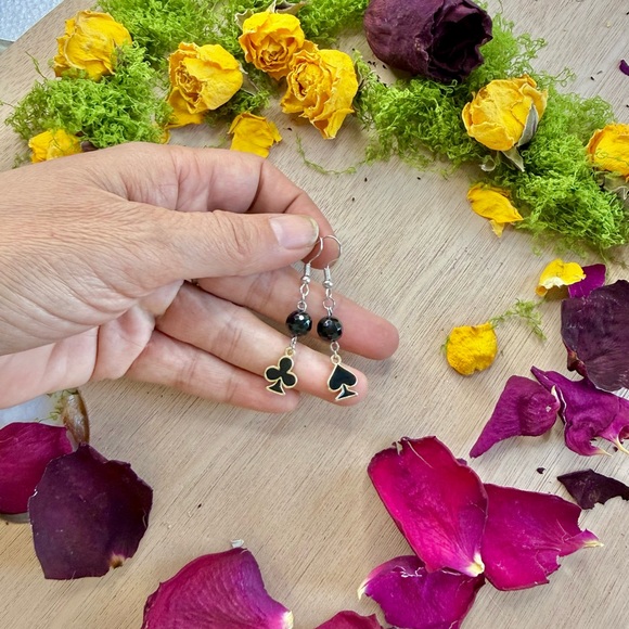 Jewelry - ♠️ Handmade Black Onyx & Card Suit Charm Earrings ♣️